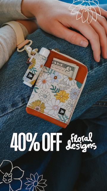 Floral Thread wallet attached to a lanyard